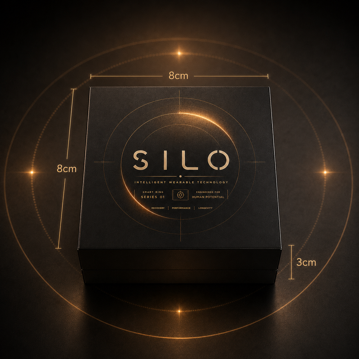 SILO Series 01 box dimensions — 8cm by 8cm by 3cm